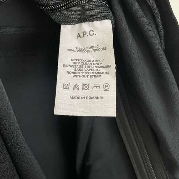 APC dress Womens 36 Black Mathilda Tie Crepe Viscose Vneck Pleats Classic - Picture 8 of 13